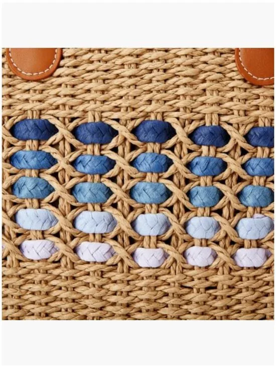 Straw Woven Tote Bag Shoulder Handbag Beach Vacation Travel Purse - Picture 7 of 7